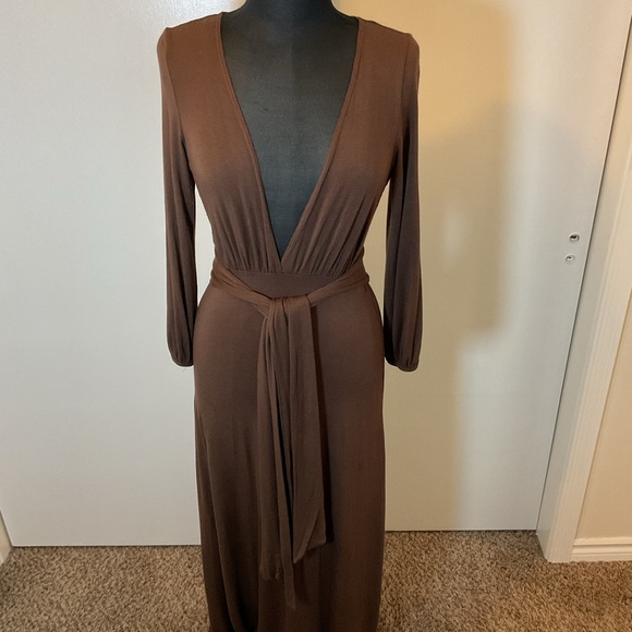 18. Rachel Pally Brown V-Neck Plunge Long Sleeve Maxi Dress Size Small - Picture 3 of 8
